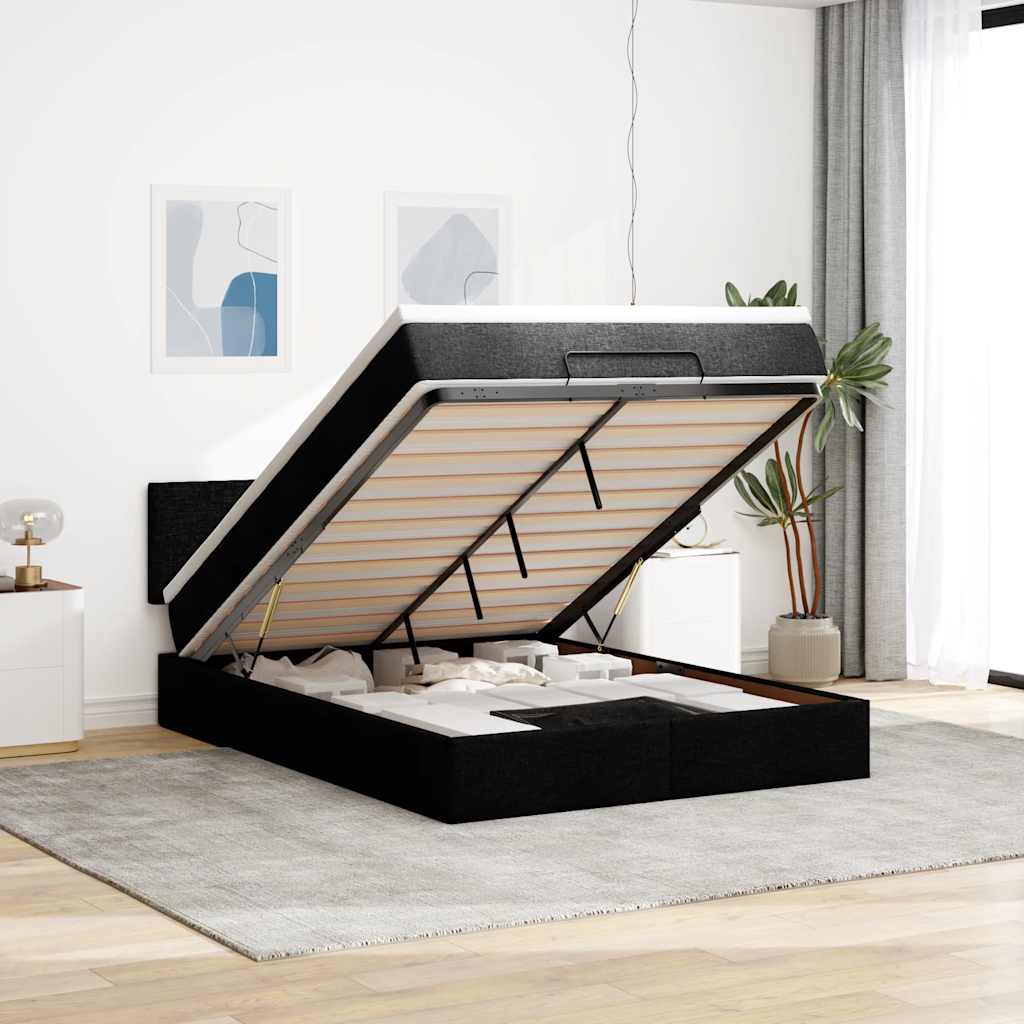 Pouf Letto con Materasso Nero 140x190 cm in Tessuto | homemem39