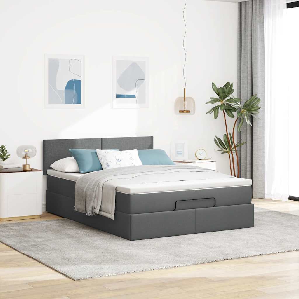 Pouf Letto con Materasso Grigio Scuro 140x200 cm in Tessuto - homemem39