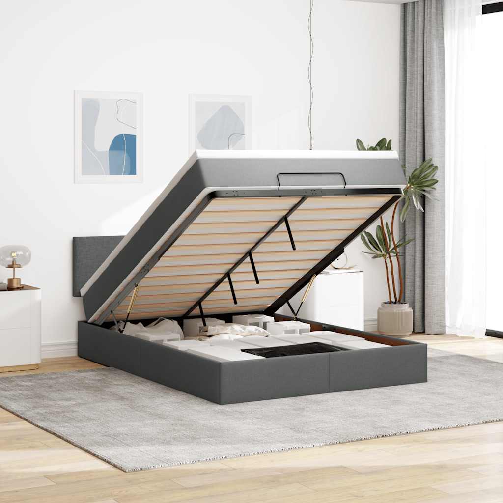 Pouf Letto con Materasso Grigio Scuro 140x200 cm in Tessuto - homemem39