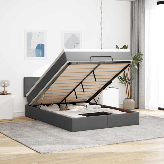 Pouf Letto con Materasso Grigio Scuro 140x200 cm in Tessuto - homemem39