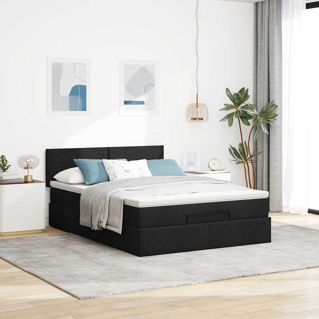 Pouf Letto con Materasso Nero 140x200 cm in Tessuto | homemem39
