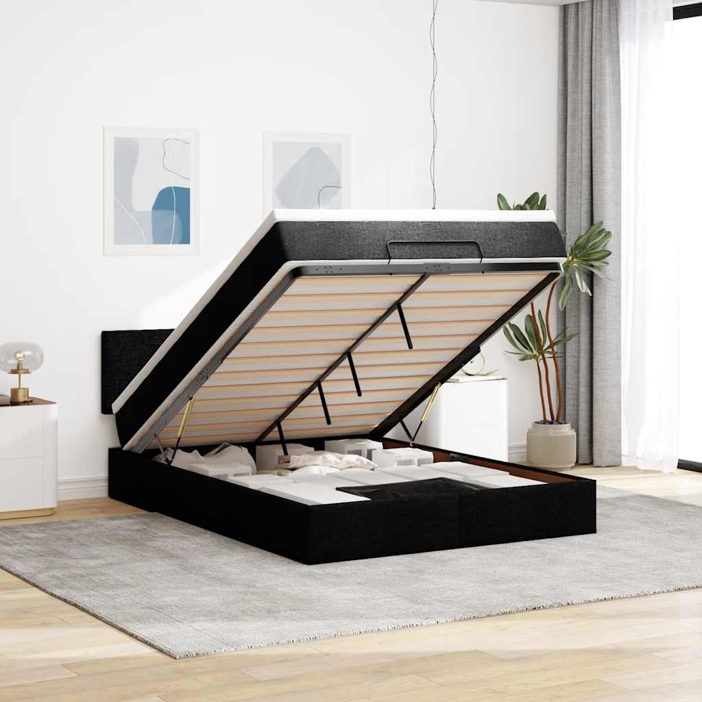 Pouf Letto con Materasso Nero 140x200 cm in Tessuto | homemem39