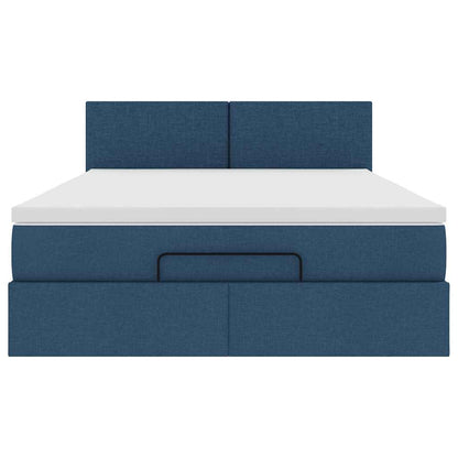 Struttura Letto Pouf con Materasso Blu 140x200cm in Tessuto