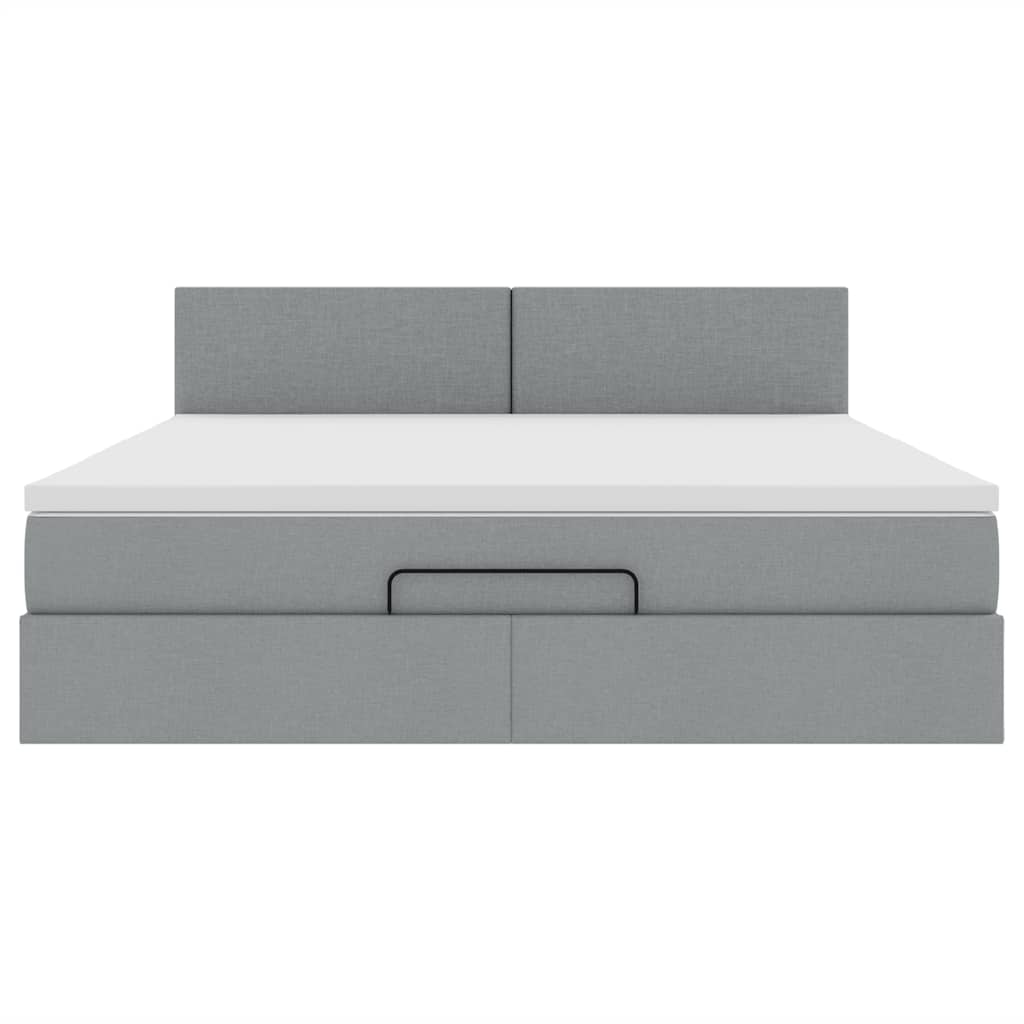 Pouf Letto con Materasso Grigio Chiaro 160x200 cm in Tessuto