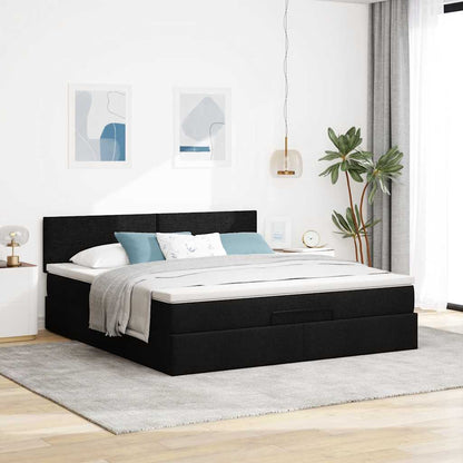 Struttura Letto Pouf con Materasso Nero 160x200 cm in Tessuto | homemem39
