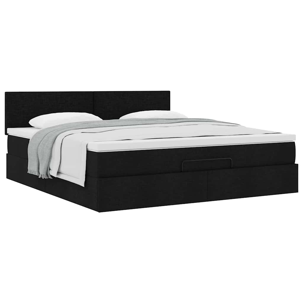 Struttura Letto Pouf con Materasso Nero 160x200 cm in Tessuto | homemem39