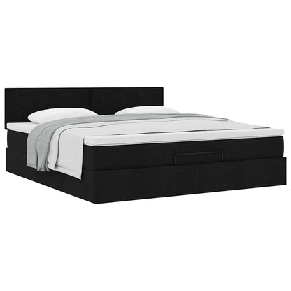 Struttura Letto Pouf con Materasso Nero 160x200 cm in Tessuto | homemem39