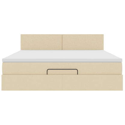 Struttura Letto Pouf con Materasso Crema 160x200 cm in Tessuto