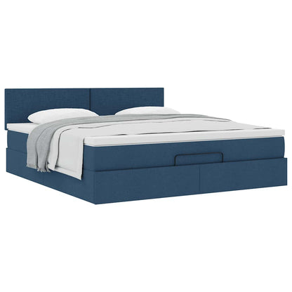 Struttura Letto Pouf con Materasso Blu 160x200 cm in Tessuto | homemem39