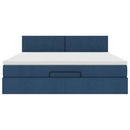 Struttura Letto Pouf con Materasso Blu 160x200 cm in Tessuto | homemem39