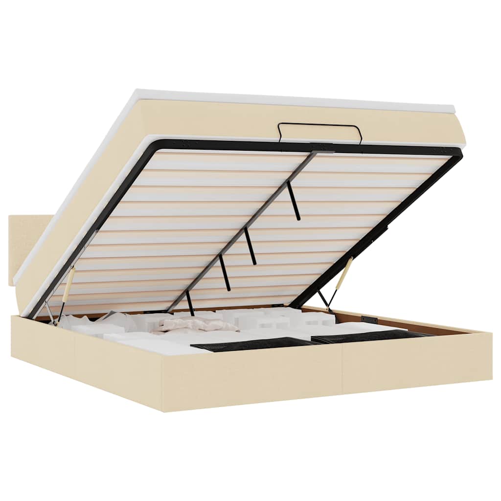 Struttura Letto Pouf con Materasso Crema 180x200 cm in Tessuto