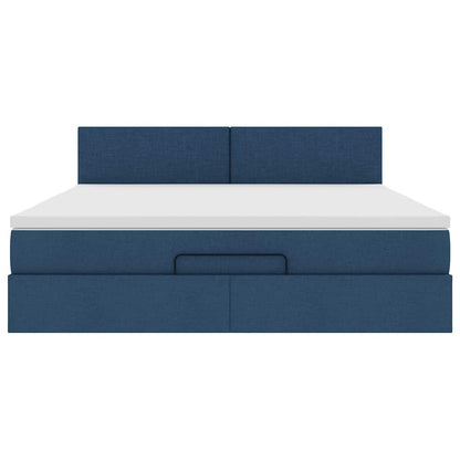 Struttura Letto Pouf con Materasso Blu 180x200cm in Tessuto