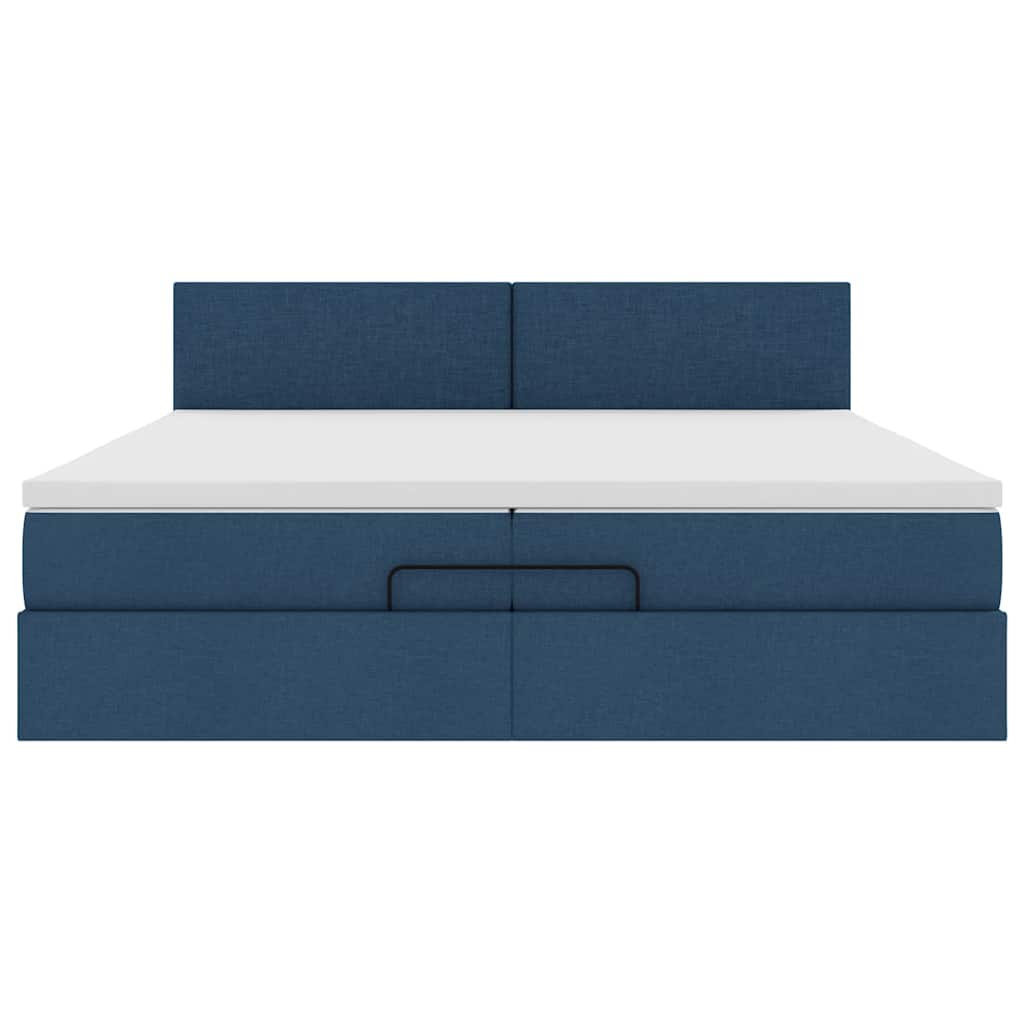 Struttura Letto Pouf con Materasso Blu 200x200 cm in Tessuto