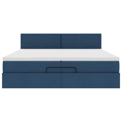 Struttura Letto Pouf con Materasso Blu 200x200 cm in Tessuto