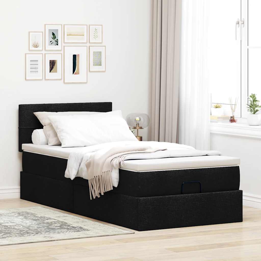Struttura Letto Pouf con Materasso Nero 80x200 cm in Tessuto | homemem39