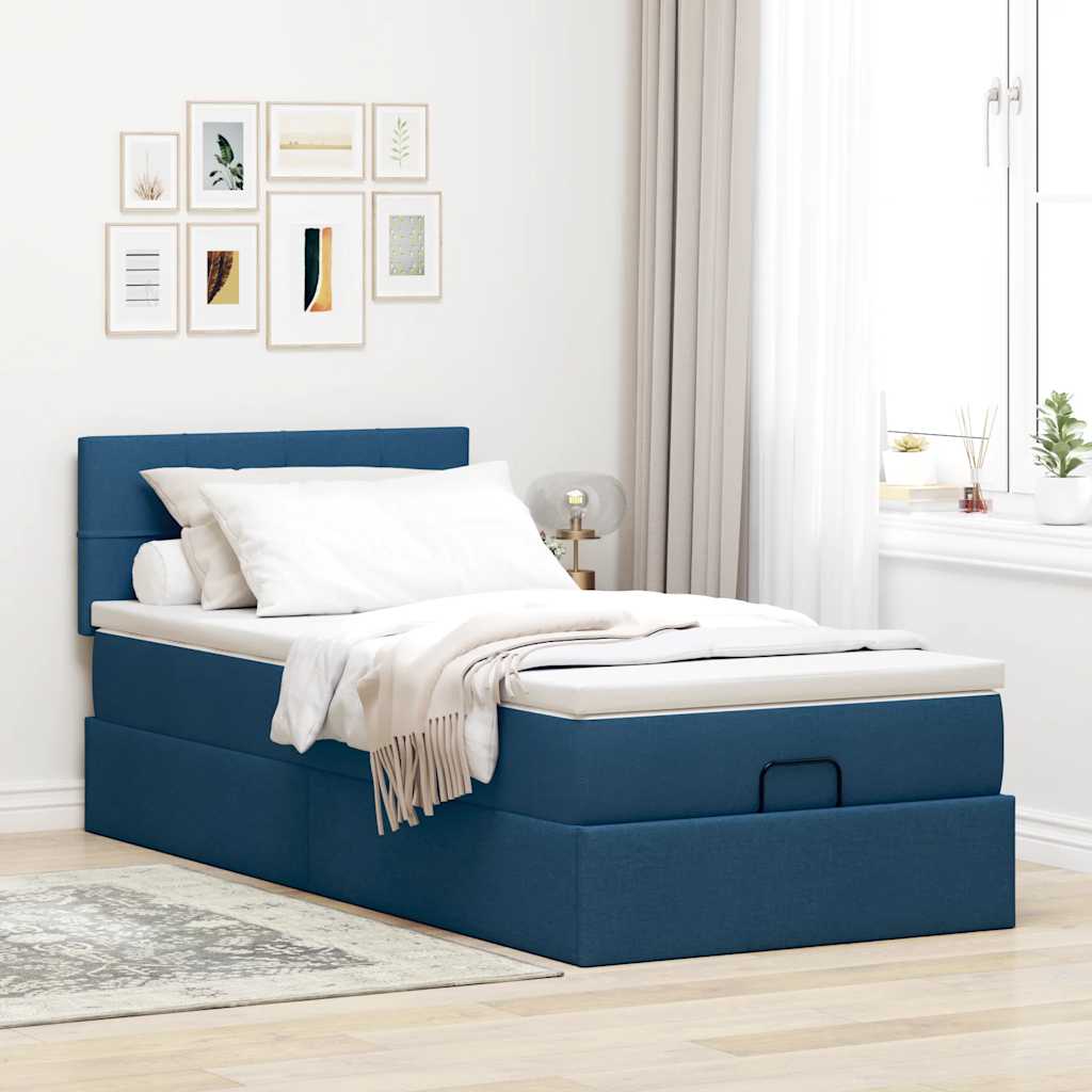 Struttura Letto Pouf con Materasso Blu 80x200 cm in Tessuto