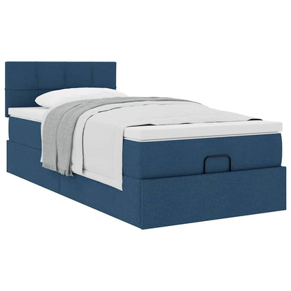Struttura Letto Pouf con Materasso Blu 90x190 cm in Tessuto | homemem39