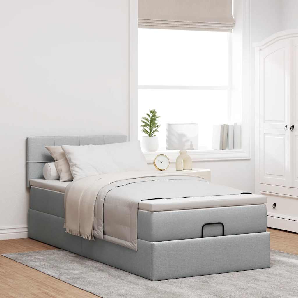 Pouf Letto con Materasso Grigio Chiaro 90x200 cm in Tessuto - homemem39