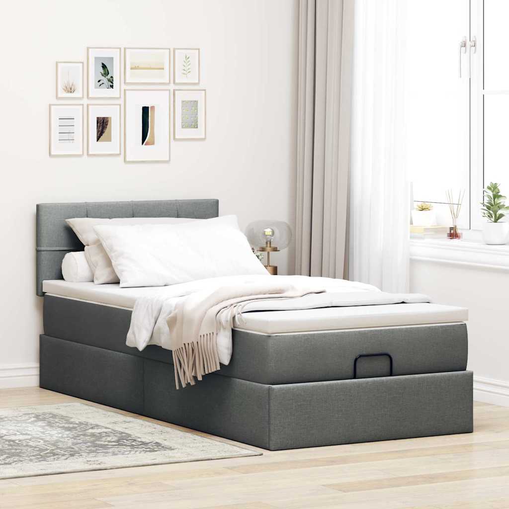 Pouf Letto con Materasso Grigio Scuro 90x200 cm in Tessuto - homemem39