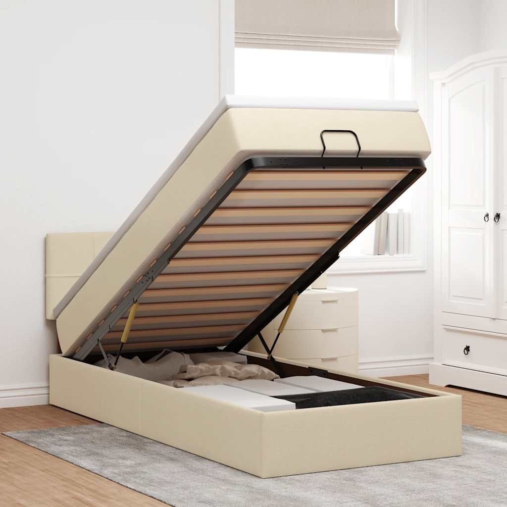 Pouf Letto con Materasso Crema 90x200 cm in Tessuto | homemem39
