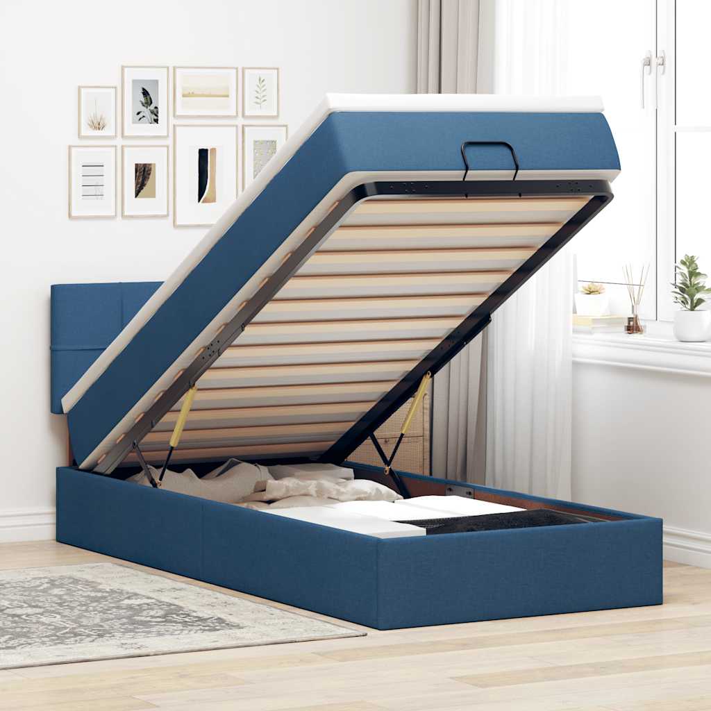 Pouf Letto con Materasso Blu 90x200 cm in Tessuto | homemem39