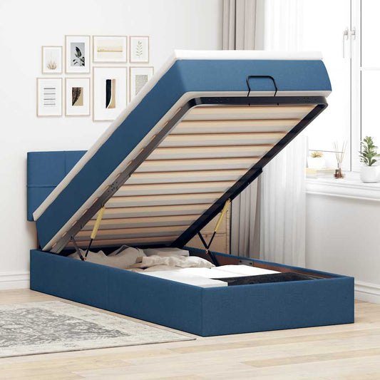 Pouf Letto con Materasso Blu 90x200 cm in Tessuto