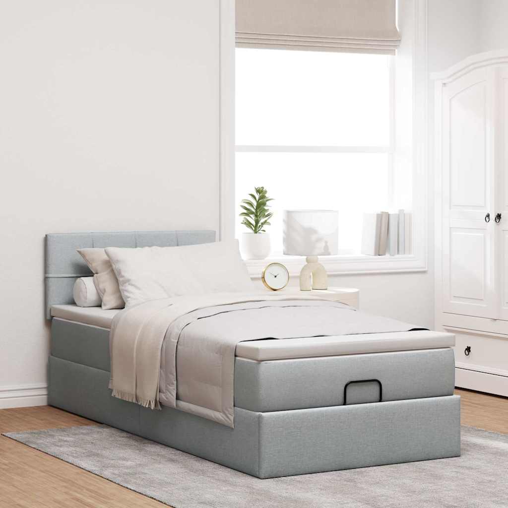 Pouf Letto con Materasso Grigio Chiaro 100x200 cm in Tessuto | homemem39