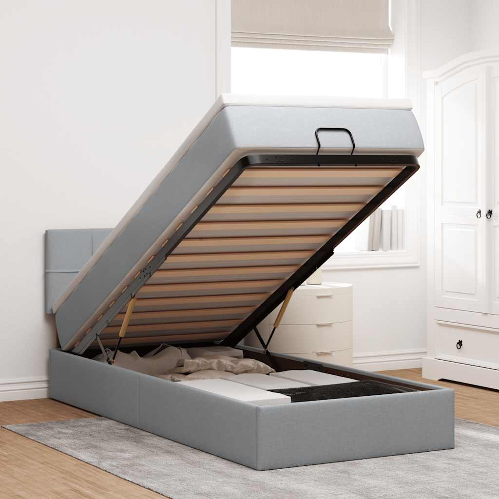 Pouf Letto con Materasso Grigio Chiaro 100x200 cm in Tessuto | homemem39