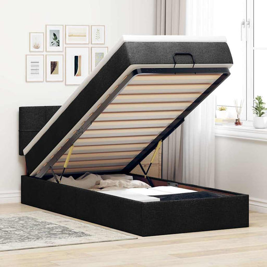 Pouf Letto con Materasso Nero 100x200 cm in Tessuto