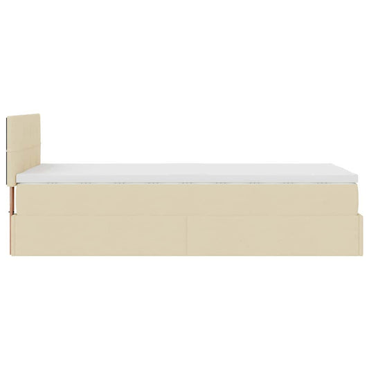 Pouf Letto con Materasso Crema 100x200 cm in Tessuto