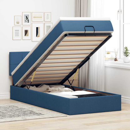 Pouf Letto con Materasso Blu 100x200 cm in Tessuto