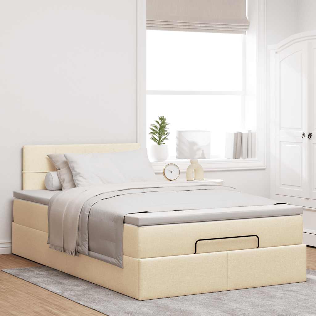 Struttura Letto Pouf con Materasso Crema 120x190 cm in Tessuto | homemem39