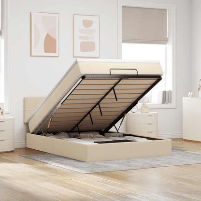 Pouf Letto con Materasso Crema 140x200 cm in Tessuto - homemem39