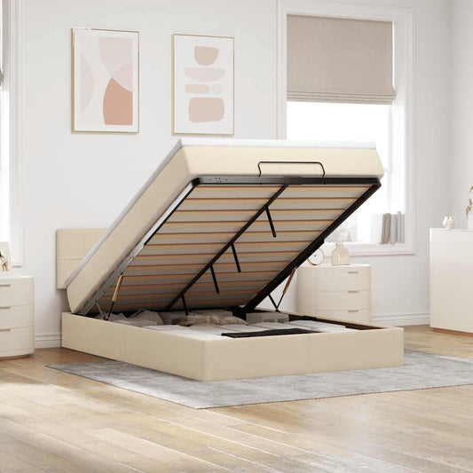 Pouf Letto con Materasso Crema 140x200 cm in Tessuto - homemem39