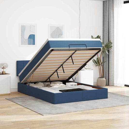 Struttura Letto Pouf con Materasso Blu 140x200cm in Tessuto | homemem39