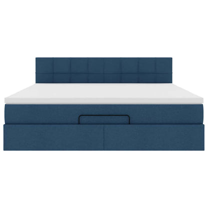 Struttura Letto Pouf con Materasso Blu 180x200cm in Tessuto