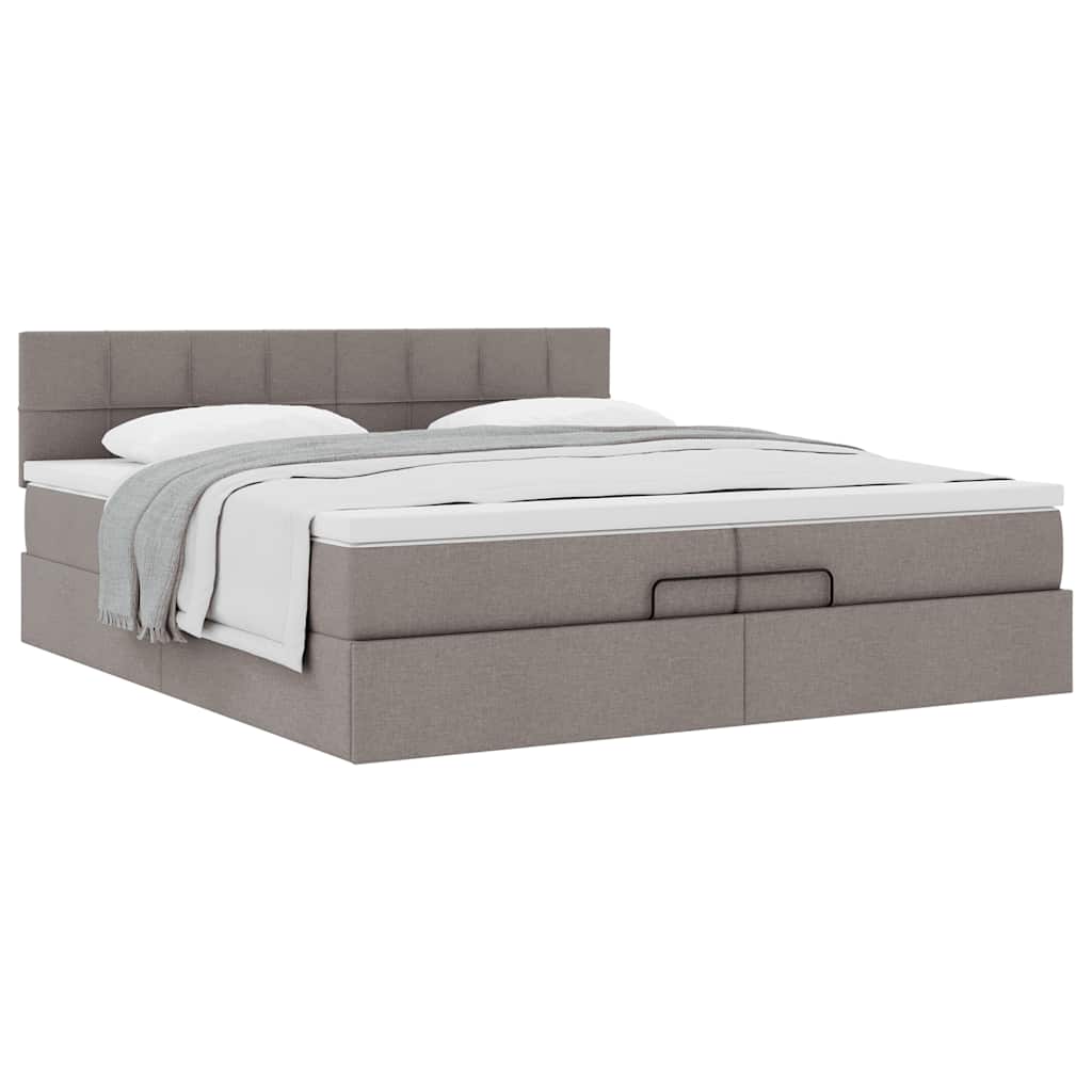 Struttura Letto Pouf con Materasso Tortora 200x200 cm Tessuto | homemem39