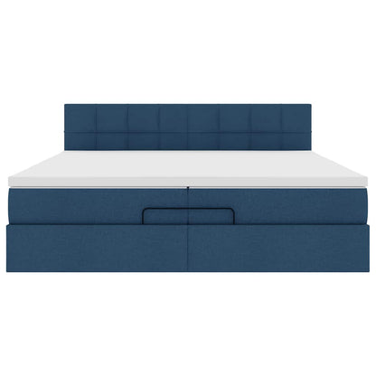 Struttura Letto Pouf con Materasso Blu 200x200 cm in Tessuto