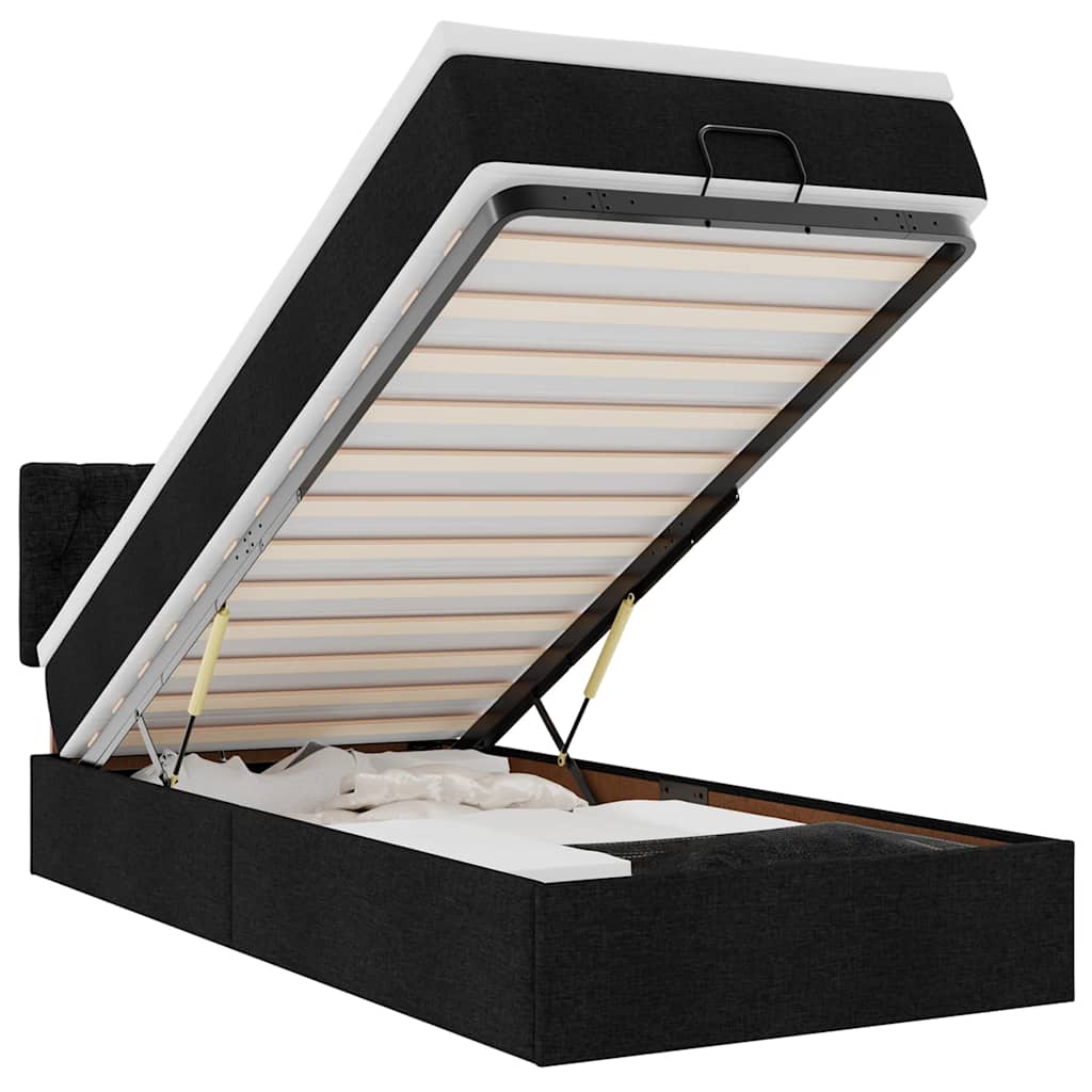 Struttura Letto Pouf con Materasso Nero 80x200 cm in Tessuto | homemem39