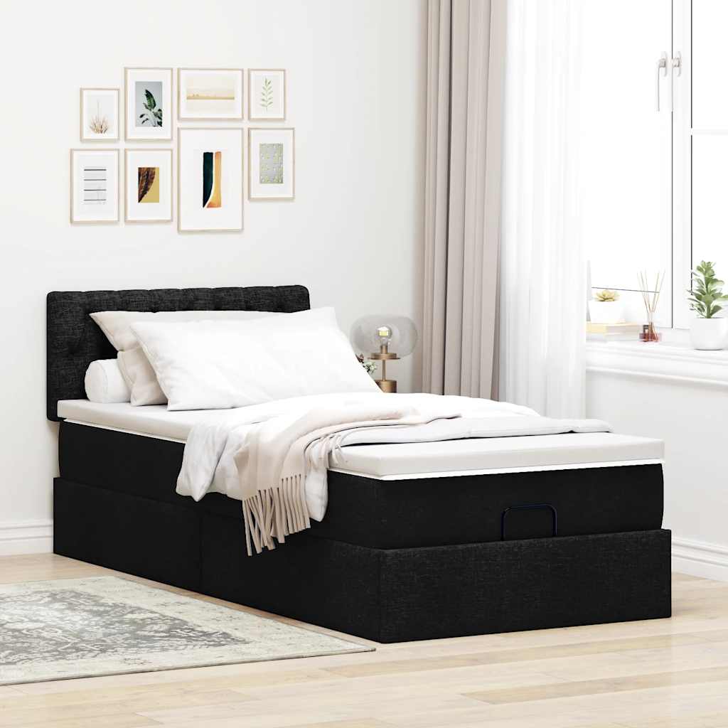 Struttura Letto Pouf con Materasso Nero 80x200 cm in Tessuto | homemem39