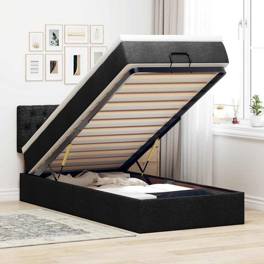 Struttura Letto Pouf con Materasso Nero 80x200 cm in Tessuto | homemem39