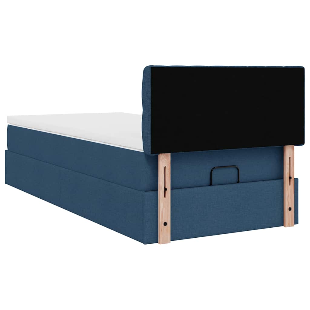 Struttura Letto Pouf con Materasso Blu 80x200 cm in Tessuto