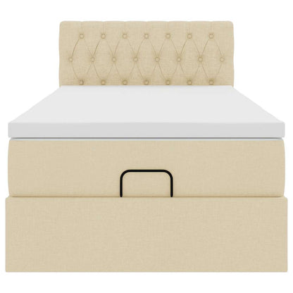 Struttura Letto Pouf con Materasso Crema 90x190 cm in Tessuto