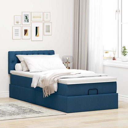 Struttura Letto Pouf con Materasso Blu 90x190 cm in Tessuto | homemem39
