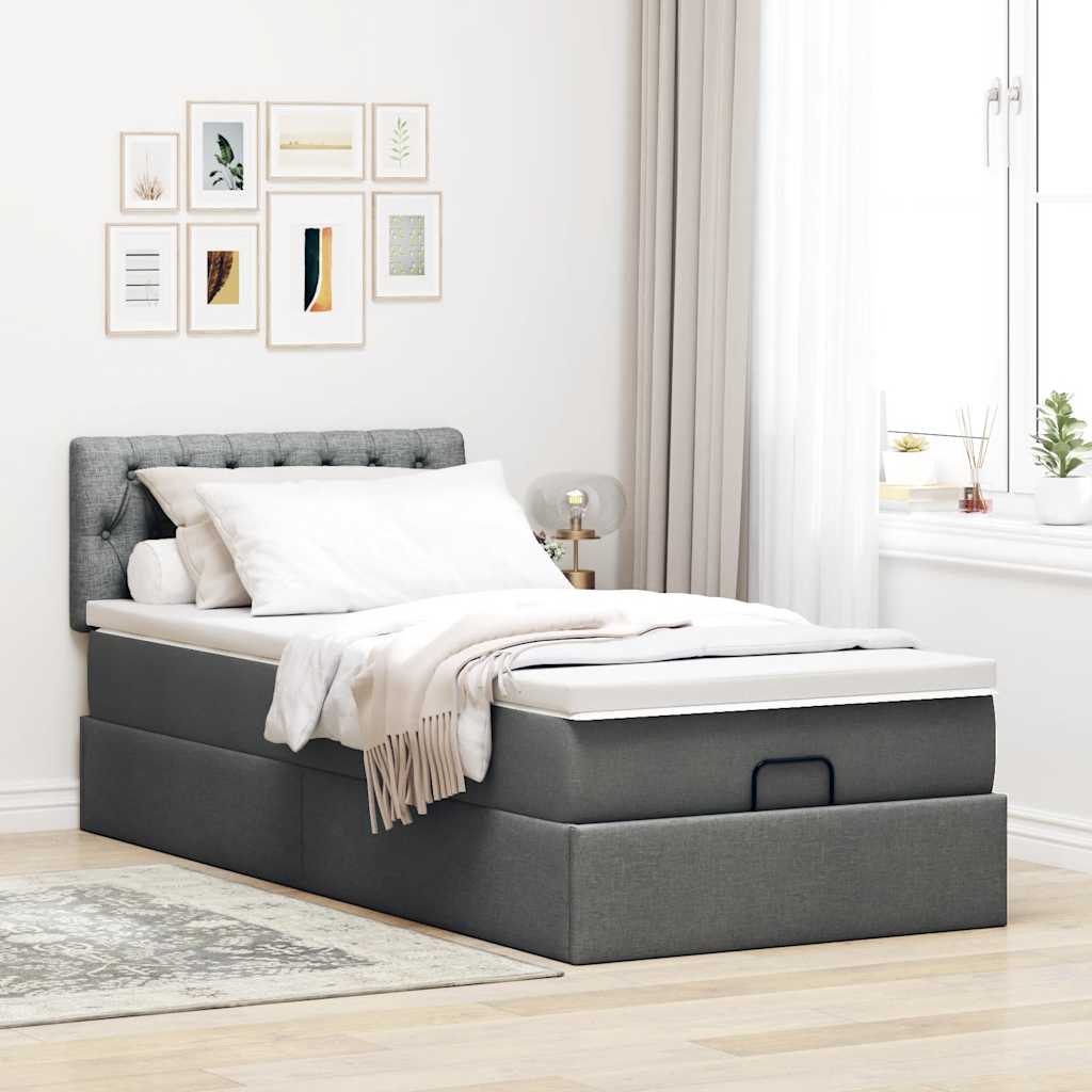 Pouf Letto con Materasso Grigio Scuro 90x200 cm in Tessuto - homemem39