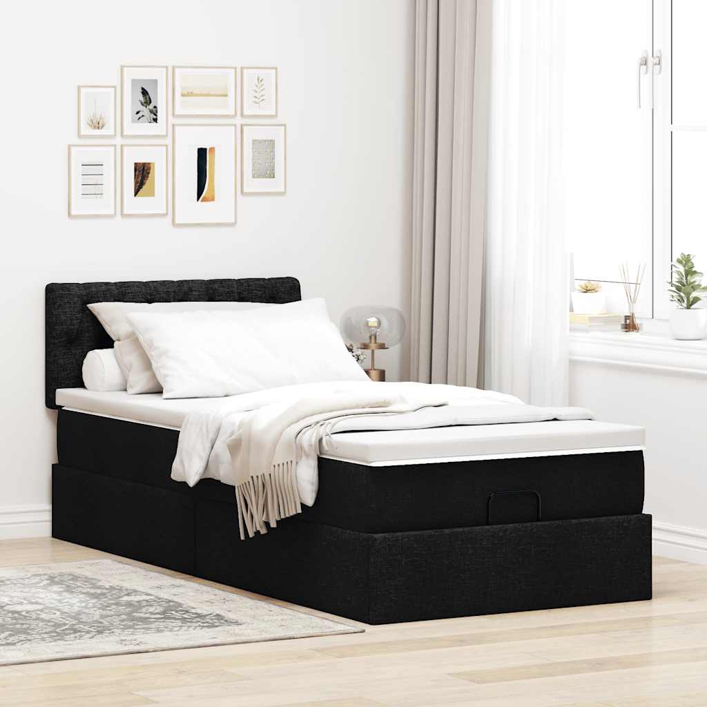 Pouf Letto con Materasso Nero 90x200 cm in Tessuto - homemem39