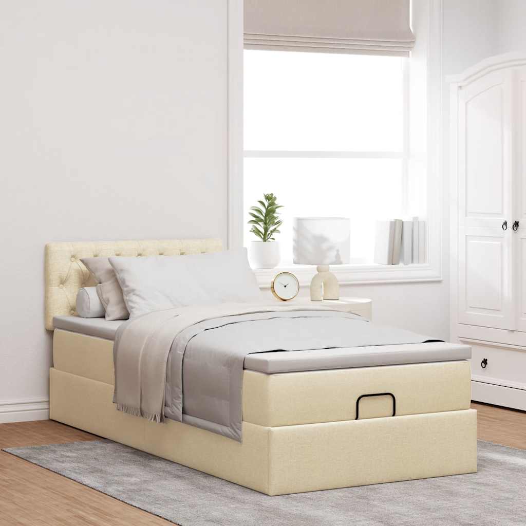 Pouf Letto con Materasso Crema 90x200 cm in Tessuto | homemem39
