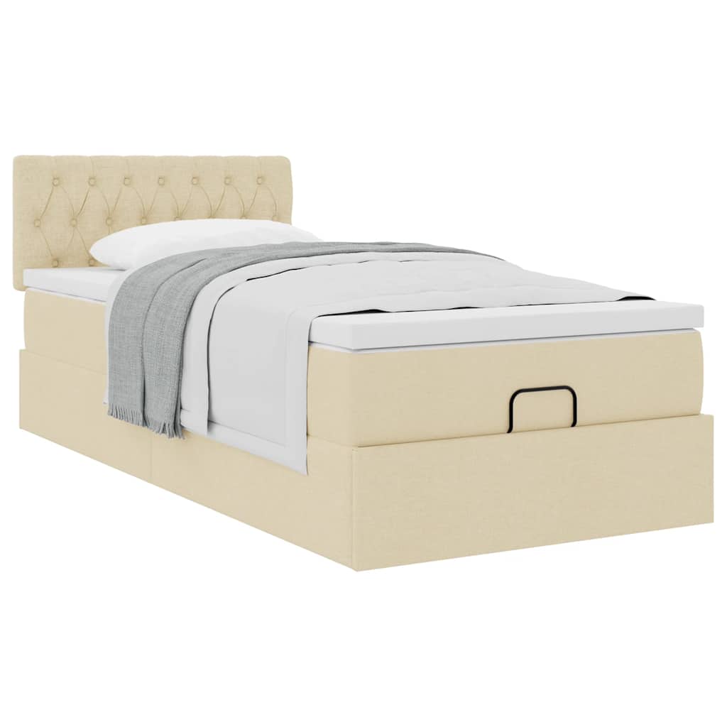 Pouf Letto con Materasso Crema 90x200 cm in Tessuto | homemem39