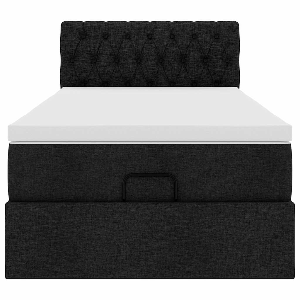 Pouf Letto con Materasso Nero 100x200 cm in Tessuto