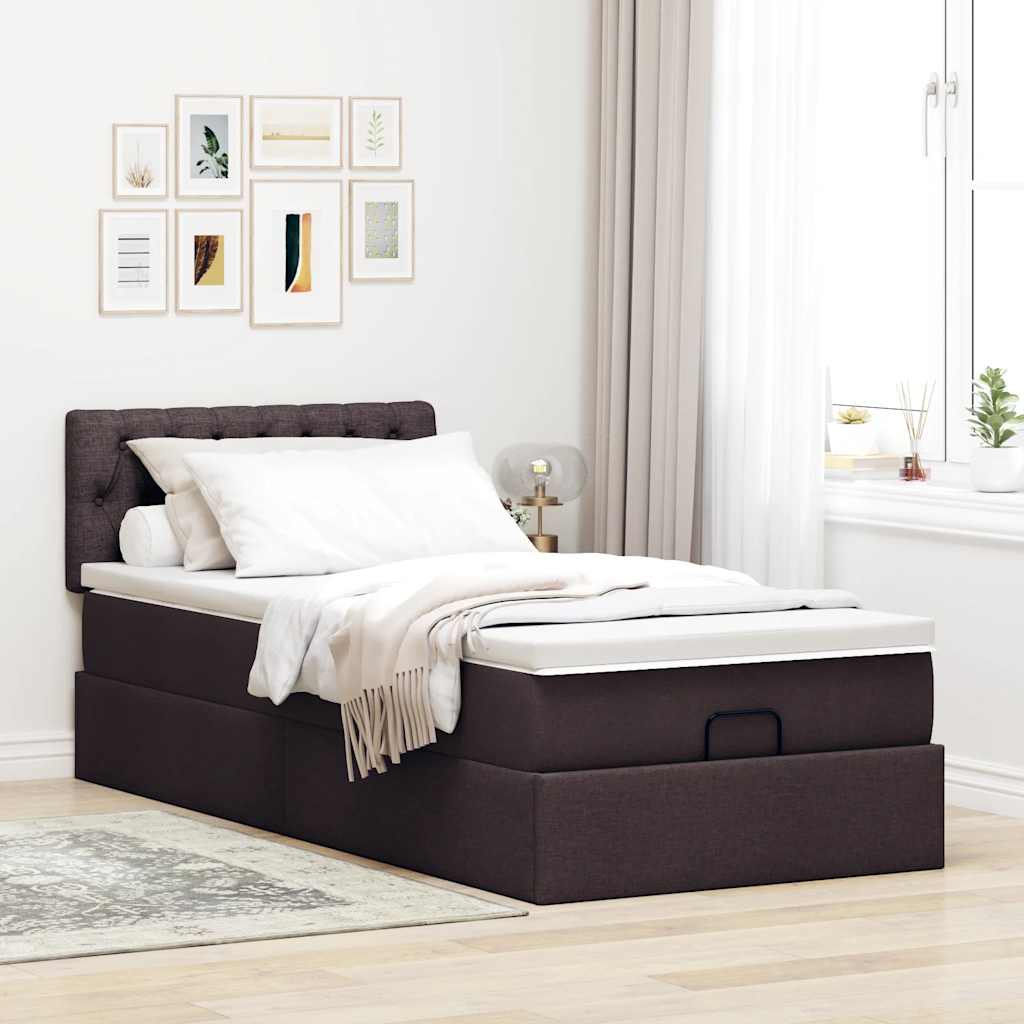 Pouf Letto con Materasso Marrone Scuro 100x200 cm in Tessuto - homemem39
